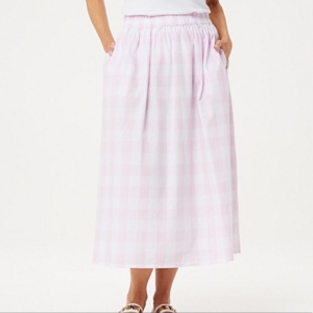 Joan Rivers Buffalo Check Midi Skirt Pink